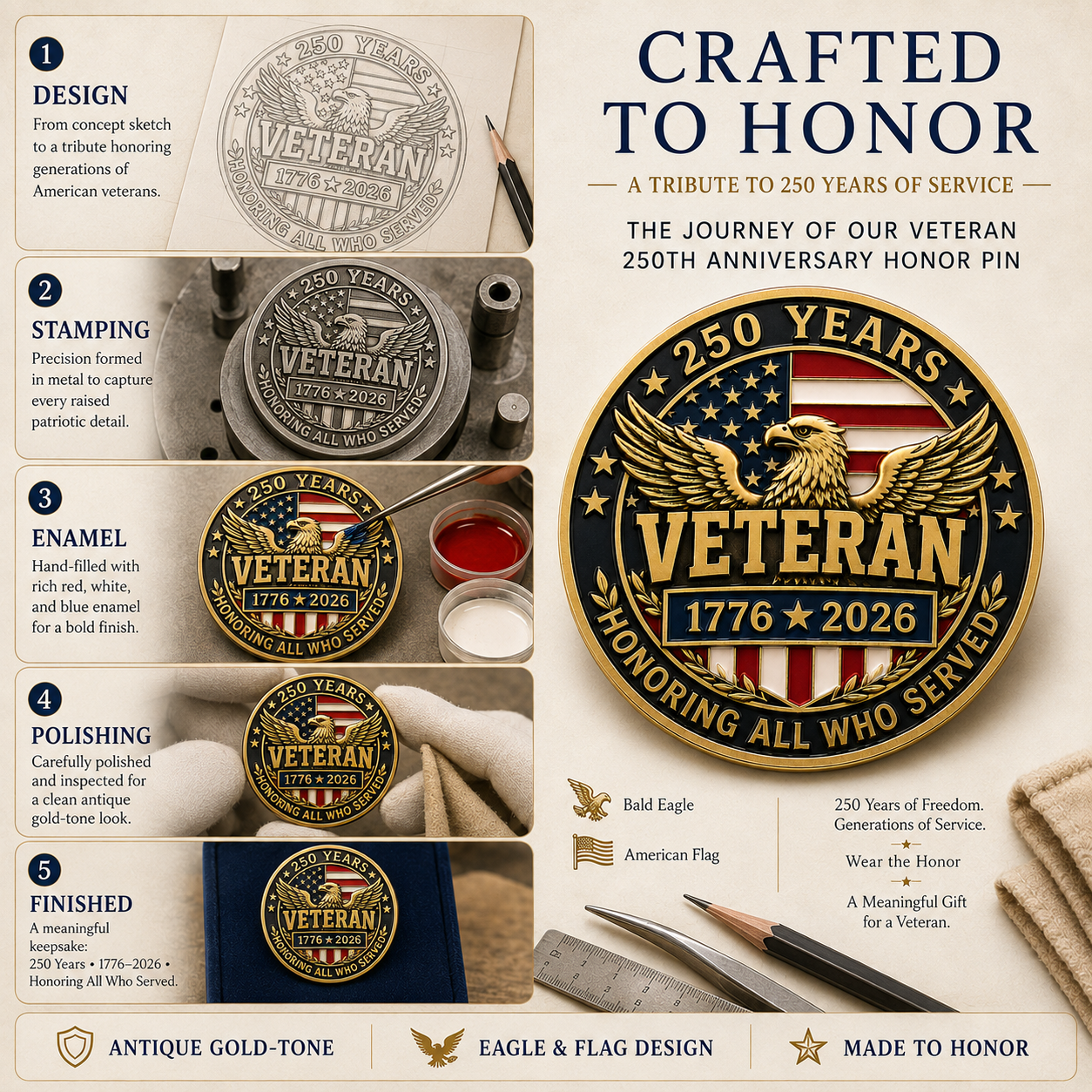 Veterans Day Sale - Veteran 250th Anniversary 3D Honor Pin
