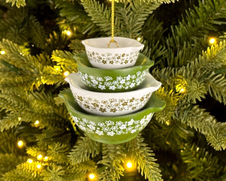Miniature Cinderella Bowl Stack Ornament - Retro Kitchen Christmas Decor