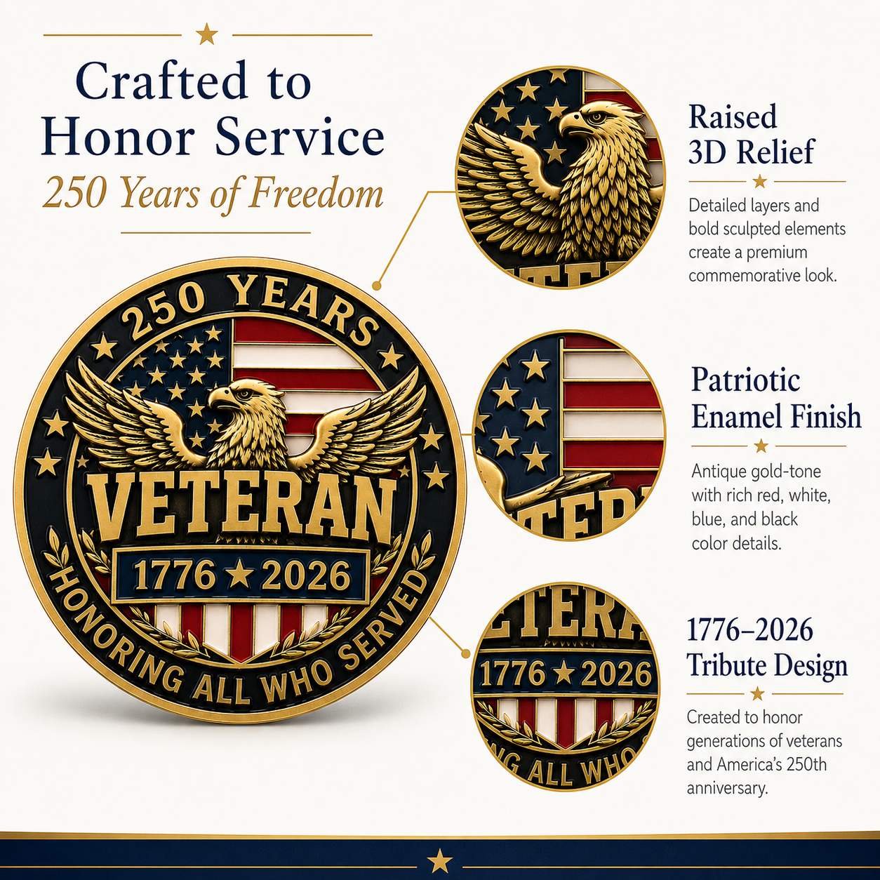 Veterans Day Sale - Veteran 250th Anniversary 3D Honor Pin