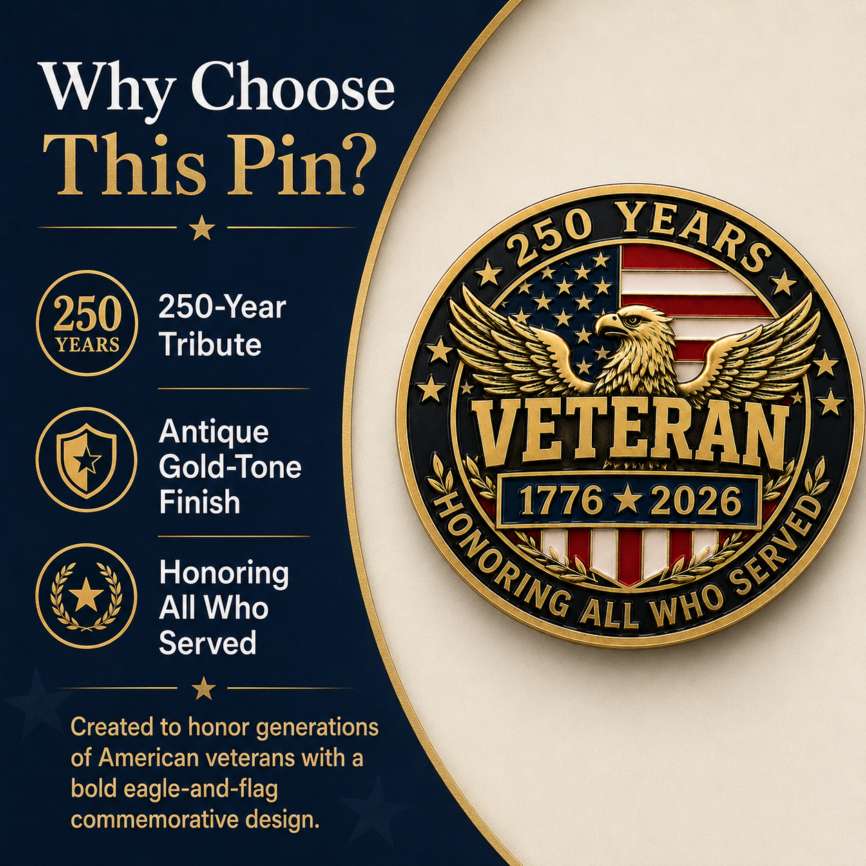 Veterans Day Sale - Veteran 250th Anniversary 3D Honor Pin
