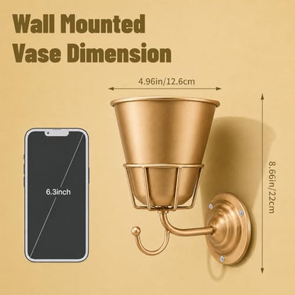 🌿 Golden Wall Bloom Vase – Sculptural Metal Wall Planter