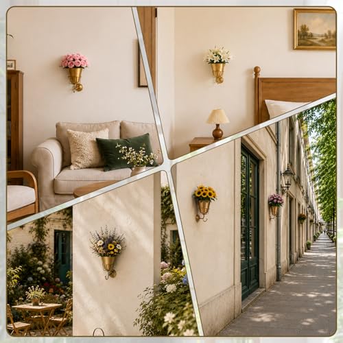 🌿 Golden Wall Bloom Vase – Sculptural Metal Wall Planter
