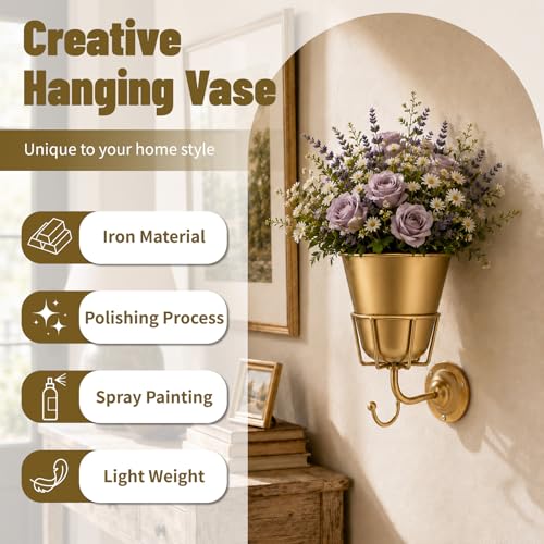 🌿 Golden Wall Bloom Vase – Sculptural Metal Wall Planter