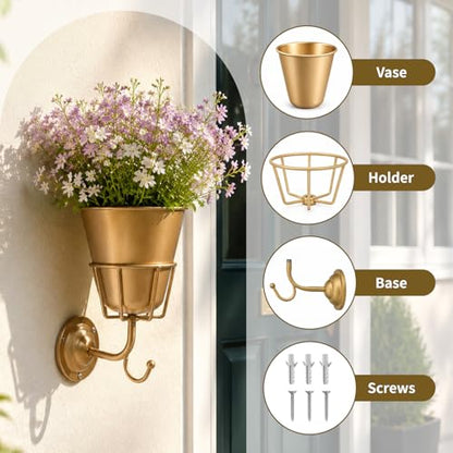 🌿 Golden Wall Bloom Vase – Sculptural Metal Wall Planter