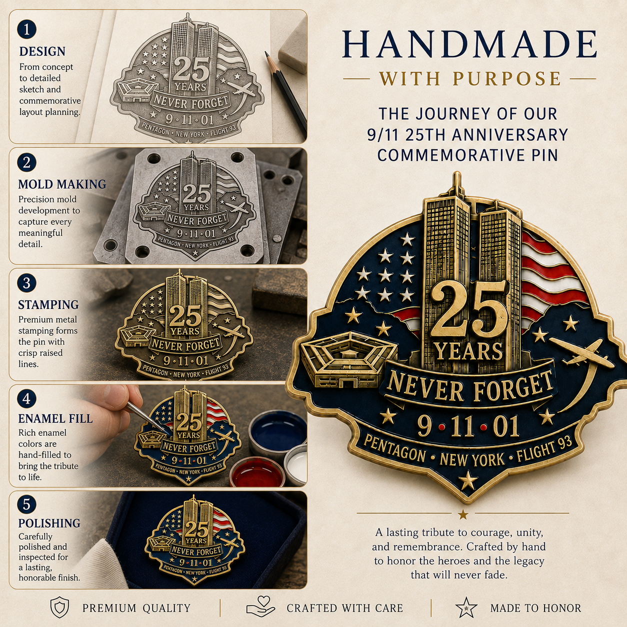 🕯️ 9/11 "New York • Pentagon • Flight 93" 25th Anniversary Remembrance Pin