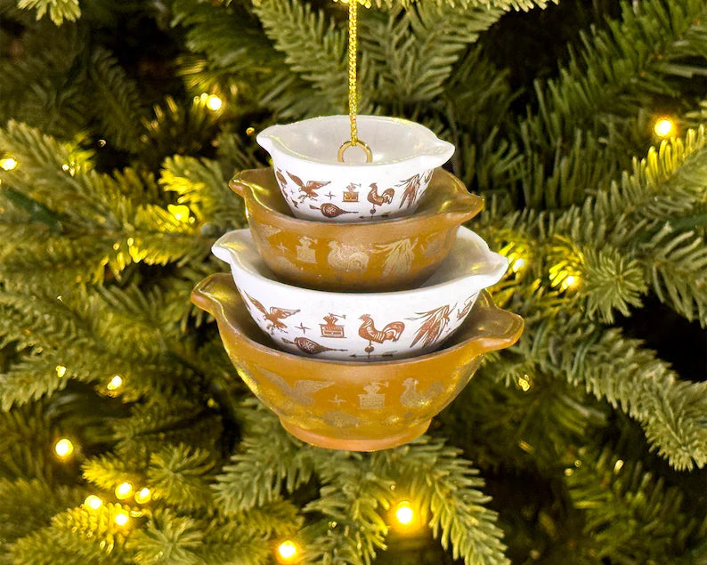 Miniature Cinderella Bowl Stack Ornament - Retro Kitchen Christmas Decor