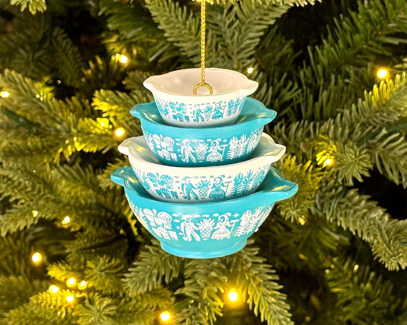 Miniature Cinderella Bowl Stack Ornament - Retro Kitchen Christmas Decor