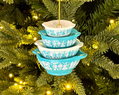 Miniature Cinderella Bowl Stack Ornament - Retro Kitchen Christmas Decor